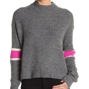 John + Jenn Gray Knit Mock Neck Pink Arm Stripe Sweater NWT Women's M
